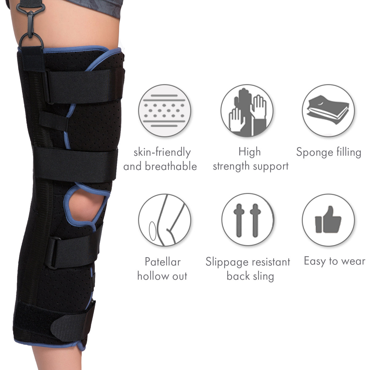 VELPEAU Knee Leg Brace Adjustable for Patella Dislocation Knee Immobilizer  Splint for Postoperative Recovery of Leg Fracture