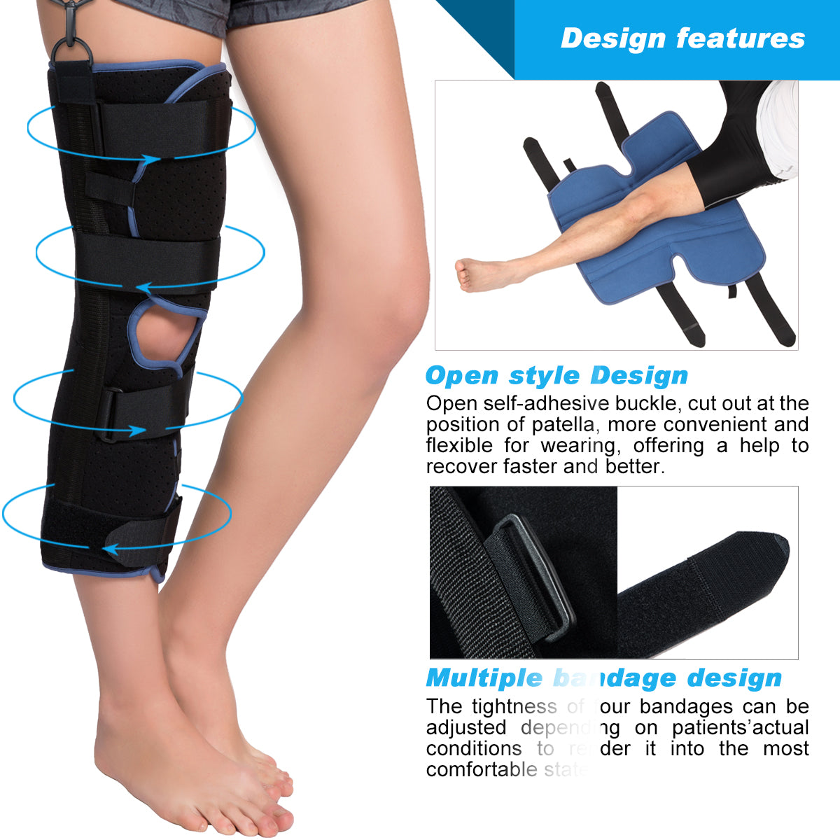 Knee Immobilizer Full Leg Brace - Breathable and Lightweight Fixation  splint bandage after humeral size leg Straight Leg Support Knee Splint