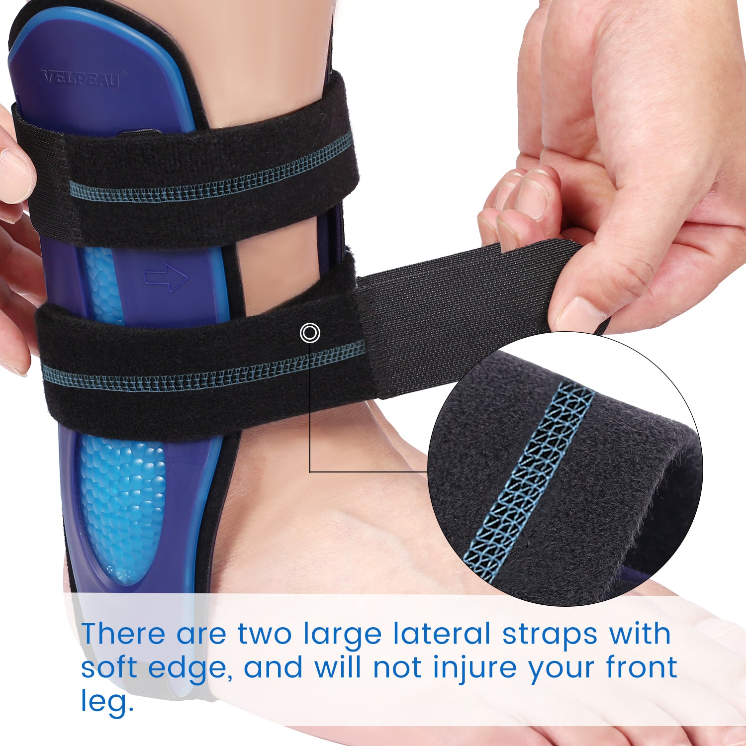 VP1503 VELPEAU Ankle Support Brace Ankle Stabilizer, Stirrup Splint for Sprains- Blue Foam Pads